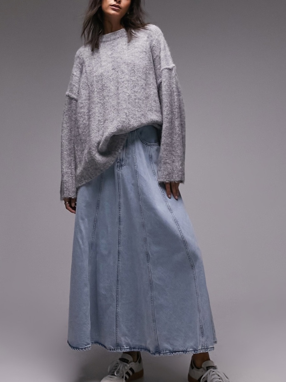 Topshop Women’s Heather Gray Oversized Crewneck Sweater - Picture 3 of 7